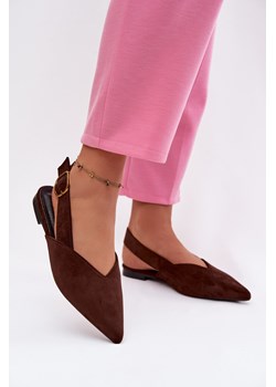 Damskie Baleriny Eko Zamszowe Ze Złotą Klamrą Czekoladowe Palerra ze sklepu ZAZOO w kategorii Balerinki - zdjęcie 188722387