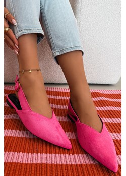 Damskie Baleriny Eko Zamszowe Ze Złotą Klamrą Różowe Palerra ze sklepu ZAZOO w kategorii Balerinki - zdjęcie 188722396