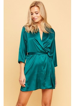 Zielony satynowy szlafrok z rękawami 3/4, Kolor zielony, Rozmiar S, Mona ze sklepu Intymna w kategorii Szlafroki damskie - zdjęcie 188726766