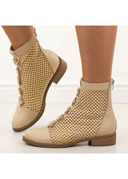 Beżowe wiosenne ażurowe botki damskie Jezzi Asa62-130 ze sklepu suzana.pl w kategorii Botki - zdjęcie 188729769