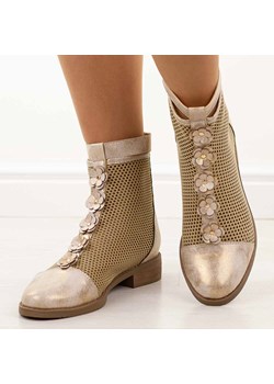 Złote wiosenne ażurowe botki damskie Jezzi Asa62-130 ze sklepu suzana.pl w kategorii Botki - zdjęcie 188729785