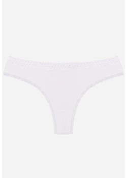 Białe Majtki z Bawełną Typu Stringi Ozdobione Koronką Cirilise ze sklepu born2be.pl w kategorii Majtki damskie - zdjęcie 188730326