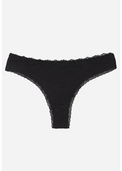Czarne Majtki z Bawełną Typu Stringi Ozdobione Koronką Cirilise ze sklepu born2be.pl w kategorii Majtki damskie - zdjęcie 188730335
