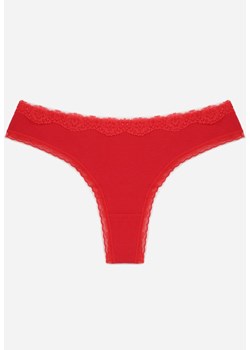 Czerwone Majtki z Bawełną Typu Stringi Ozdobione Koronką Cirilise ze sklepu born2be.pl w kategorii Majtki damskie - zdjęcie 188730338