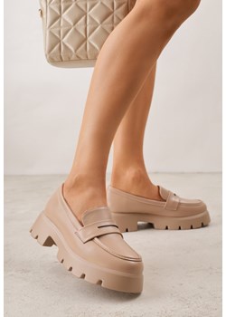 Ciemnobeżowe Mokasyny na Grubej Tłoczonej Podeszwie Dorikharei ze sklepu born2be.pl w kategorii Mokasyny damskie - zdjęcie 188730345