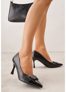 Czarne Szpilki Ozdobione z Geometryczną Aplikacją Lysastos ze sklepu born2be.pl w kategorii Czółenka - zdjęcie 188730545