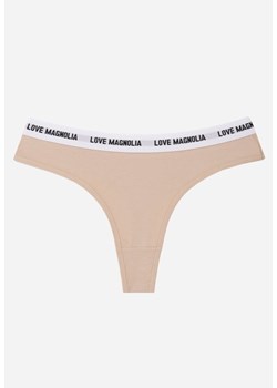 Beżowe Majtki Typu Stringi z Bawełną i Napisami Veza ze sklepu born2be.pl w kategorii Majtki damskie - zdjęcie 188730589