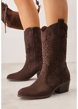 Brązowe Ażurowe Botki na Obcasie w Stylu Kowbojek Lissemi ze sklepu born2be.pl w kategorii Botki - zdjęcie 188730709