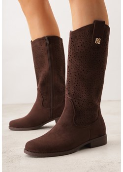 Brązowe Botki Typu Kowbojki Ażurowe Ozdobione Metaliczną Aplikacją Iomosa ze sklepu born2be.pl w kategorii Botki - zdjęcie 188730745