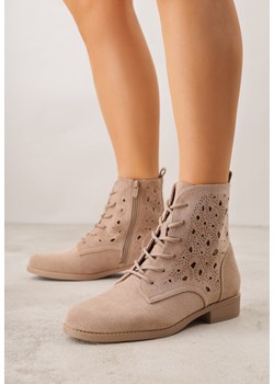 Ciemnobeżowe Sznurowane Botki z Ażurową Cholewką Zeliana ze sklepu born2be.pl w kategorii Botki - zdjęcie 188730799