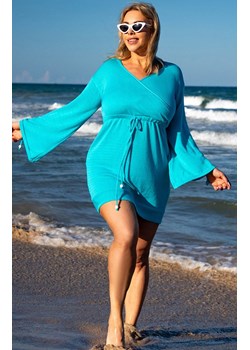 Krótka sukienka kopertowa w stylu boho turkusowa 215/03, Kolor turkusowy, Rozmiar 36/38, Primo ze sklepu Primodo w kategorii Sukienki - zdjęcie 188732915