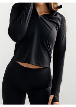 Sinsay - Koszulka sportowa z długim rękawem zapinana do połowy na zamek Gym Hard - czarny ze sklepu Sinsay w kategorii Bluzy damskie - zdjęcie 188734727