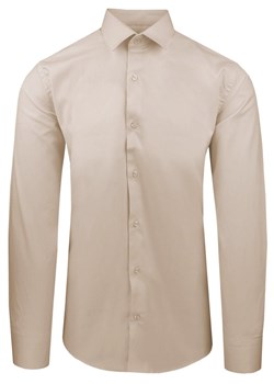 Beżowa Koszula Bawełniana o Taliowanym Kroju, Jednokolorowa KSDWPZNIbezowaP012sl ze sklepu JegoSzafa.pl w kategorii Koszule męskie - zdjęcie 188746609