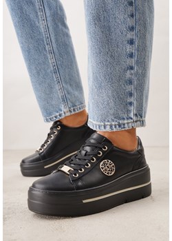 Czarne Sneakersy na Koturnie ze Skóry Naturalnej z Ozdobami Choko ze sklepu born2be.pl w kategorii Buty sportowe damskie - zdjęcie 188747069