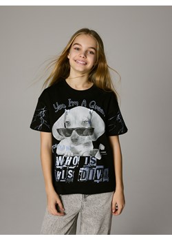 Reserved - T-shirt z nadrukiem - czarny ze sklepu Reserved w kategorii Bluzki dziewczęce - zdjęcie 188747106