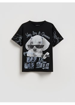 Reserved - T-shirt z nadrukiem - czarny ze sklepu Reserved w kategorii Bluzki dziewczęce - zdjęcie 188749399