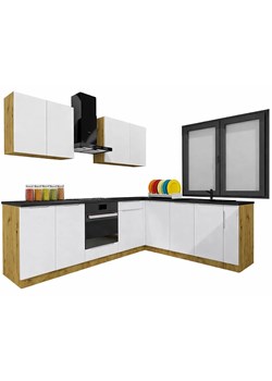 Komplet narożnych szafek kuchennych 260 cm dąb artisan + szary T5-E29 ze sklepu Edinos.pl w kategorii Zestawy mebli kuchennych - zdjęcie 188749946