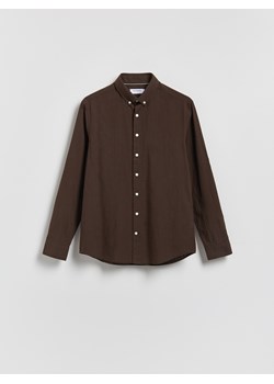 Reserved - Bawełniana koszula slim fit - ciemnobrązowy ze sklepu Reserved w kategorii Koszule męskie - zdjęcie 188753449