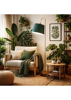 Lampa podłogowa do salonu z kloszem z tkaniny w kolorze butelkowej zieleni TALLIN ze sklepu Lysne w kategorii Lampy podłogowe - zdjęcie 188754667