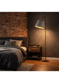 Czarna lampa podłogowa w stylu skandynawskim TALLIN GOLD z szarym kloszem ze złotym wnętrzem ze sklepu Lysne w kategorii Lampy podłogowe - zdjęcie 188754719