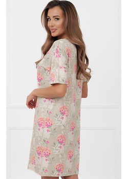 Damska koszula nocna z krótkim rękawem Harmonia, Kolor beżowy-wzór, Rozmiar M, Italian Fashion ze sklepu Intymna w kategorii Koszule nocne - zdjęcie 188756975