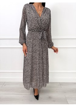 Kremowa Plisowana Sukienka w Panterkę ze sklepu ModnaKiecka.pl w kategorii Sukienki - zdjęcie 188760047