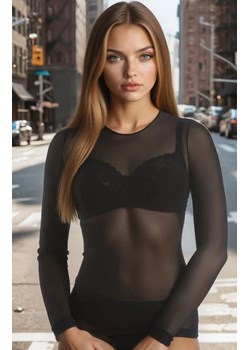 Bluzka damska longsleeve z siateczki przezroczysta czarna 179308, Kolor czarny, Rozmiar XS, Teyli ze sklepu Primodo w kategorii Bluzki damskie - zdjęcie 188764369