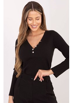 Czarna dopasowana bluzka damska w prążek RV-BZ-A1045.99, Kolor czarny, Rozmiar S/M, Rue Paris ze sklepu Primodo w kategorii Bluzki damskie - zdjęcie 188768749
