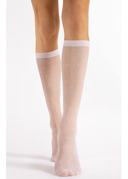 Jedwabiste białe podkolanówki w kropki Quebec 15 DEN, Kolor biały, Rozmiar uniwersalny, Fiore ze sklepu Primodo w kategorii Podkolanówki - zdjęcie 188768988