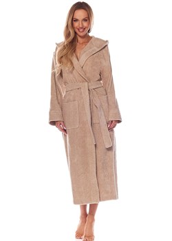 Długi szlafrok damski z kapturem beżowy 2102, Kolor beżowy, Rozmiar L, L&amp;L ze sklepu Primodo w kategorii Szlafroki damskie - zdjęcie 188772507