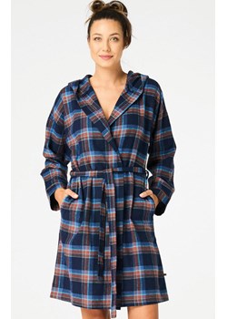 Krótki szlafrok damski z kapturem LGD 431, Kolor granatowy-kratka, Rozmiar S, Key ze sklepu Primodo w kategorii Szlafroki damskie - zdjęcie 188773038