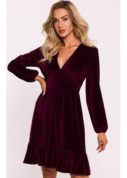 Welurowa sukienka z głębokim dekoltem bordowa M826, Kolor bordowy, Rozmiar L, MOE ze sklepu Primodo w kategorii Sukienki - zdjęcie 188777109