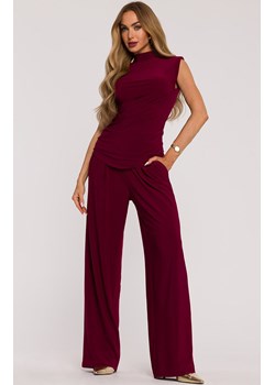 Bordowy komplet damski z marszczoną bluzką i szerokimi spodniami M890, Kolor bordowy, Rozmiar L, MOE ze sklepu Primodo w kategorii Komplety i garnitury damskie - zdjęcie 188777978