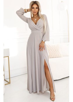 Długa sukienka z rozcięciem na nogę Nela 572-3, Kolor beżowy, Rozmiar L, Numoco ze sklepu Primodo w kategorii Sukienki - zdjęcie 188779716