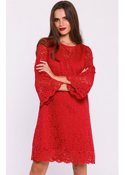 Koronkowa sukienka trapezowa czerwona S380, Kolor czerwony, Rozmiar L, Stylove ze sklepu Primodo w kategorii Sukienki - zdjęcie 188782955