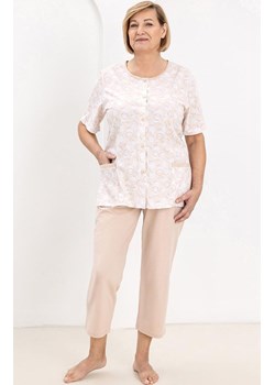 Bawełniana piżama damska rozpinana plus size beżowa 738, Kolor beżowy, Rozmiar XXL, Regina ze sklepu Primodo w kategorii Piżamy damskie - zdjęcie 188786436