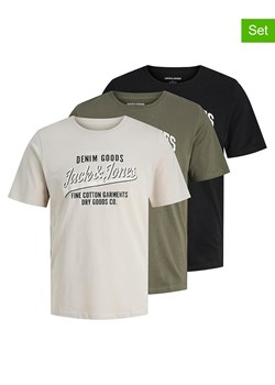 Jack &amp; Jones Koszulki (3 szt.) "Jjethan" w kolorze oliwkowo-czarno-kremowym ze sklepu Limango Polska w kategorii T-shirty męskie - zdjęcie 188793789