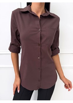 Czekoladowa Damska Koszula Slim ze sklepu ModnaKiecka.pl w kategorii Koszule damskie - zdjęcie 188806116