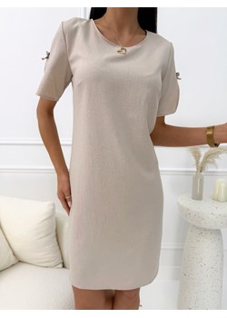 Beżowa Klasyczna Sukienka z Rozcięciami na Rękawkach ze sklepu ModnaKiecka.pl w kategorii Sukienki - zdjęcie 188806138