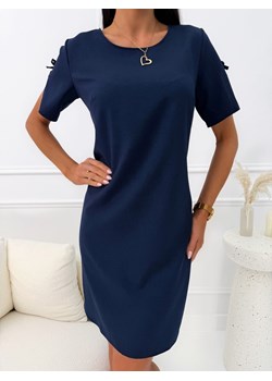 Granatowa Klasyczna Sukienka z Rozcięciami na Rękawkach ze sklepu ModnaKiecka.pl w kategorii Sukienki - zdjęcie 188806146