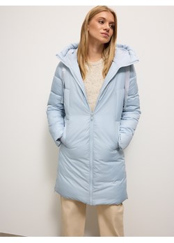 Mohito - Pikowany błękitny płaszcz z kapturem - błękitny ze sklepu Mohito w kategorii Płaszcze damskie - zdjęcie 188806267