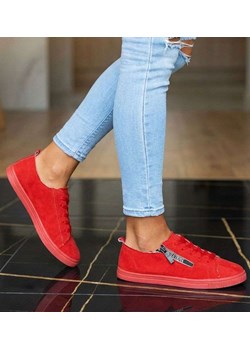 Sznurowane czerwone trampki damskie /D9-2 11656 T190/ ze sklepu Pantofelek24.pl w kategorii Trampki damskie - zdjęcie 188806485