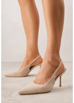 Ciemnobeżowe Sandały Slingback z Imitacji Zamszu na Szpilce z Noskiem w Szpic Delanoe ze sklepu born2be.pl w kategorii Czółenka - zdjęcie 188807726