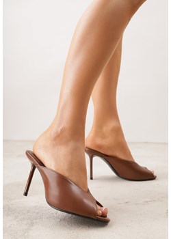 Brązowe Klapki na Szpilce Ozdobione Wyciętą Cholewką Berineli ze sklepu born2be.pl w kategorii Klapki damskie - zdjęcie 188808068