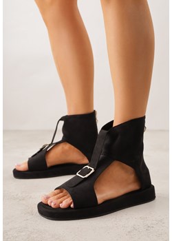 Czarne Sandały w Stylu Botków z Ozdobną Klamrą Theaneasi ze sklepu born2be.pl w kategorii Sandały damskie - zdjęcie 188809146
