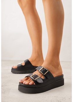Czarne Klapki na Grubej Podeszwie z Dwoma Klamrami Xenienne ze sklepu born2be.pl w kategorii Klapki damskie - zdjęcie 188809317