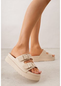 Beżowe Klapki na Grubej Podeszwie z Dwoma Klamrami Xenienne ze sklepu born2be.pl w kategorii Klapki damskie - zdjęcie 188809335