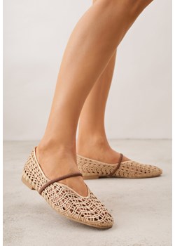 Beżowe Ażurowe Balerinki z Imitacji Plecionki z Paskiem Naeraea ze sklepu born2be.pl w kategorii Balerinki - zdjęcie 188809519