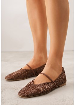 Brązowe Ażurowe Balerinki z Imitacji Plecionki z Paskiem Naeraea ze sklepu born2be.pl w kategorii Balerinki - zdjęcie 188809528