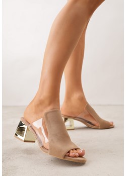 Ciemnobeżowe Klapki na Niskim Słupku ze Skórzaną Wkładką i Transparentnymi Wstawkami Neya ze sklepu born2be.pl w kategorii Klapki damskie - zdjęcie 188809645